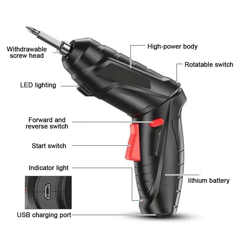 Kit de chave de fenda elétrica sem fio, 2/47 peças, 3.6v, bateria de lítio recarregável, kit de broca, ferramentas elétricas domésticas dobráveis