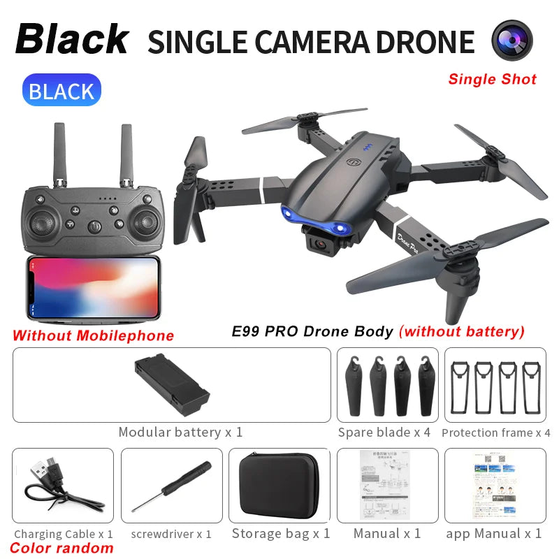 2024 E99Pro RC Drone 4K Professinal With 1080P Wide Angle HD Camera Foldable Helicopter WIFI FPV Height Hold Gift Toy